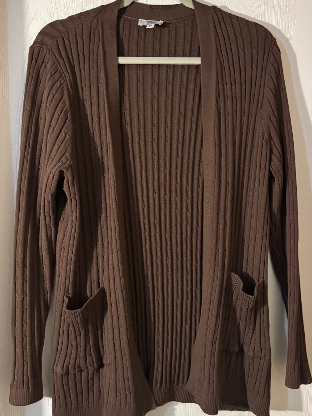 Kim Rogers Brown Ribbed Open-Front Cardigan